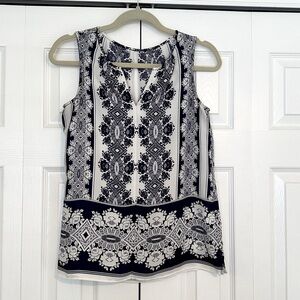 Navy & White Bohemian Print Sleeveless Top. Size Small